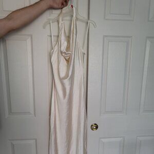 Selfie Leslie Champagne Halter Cowl Neck Dress